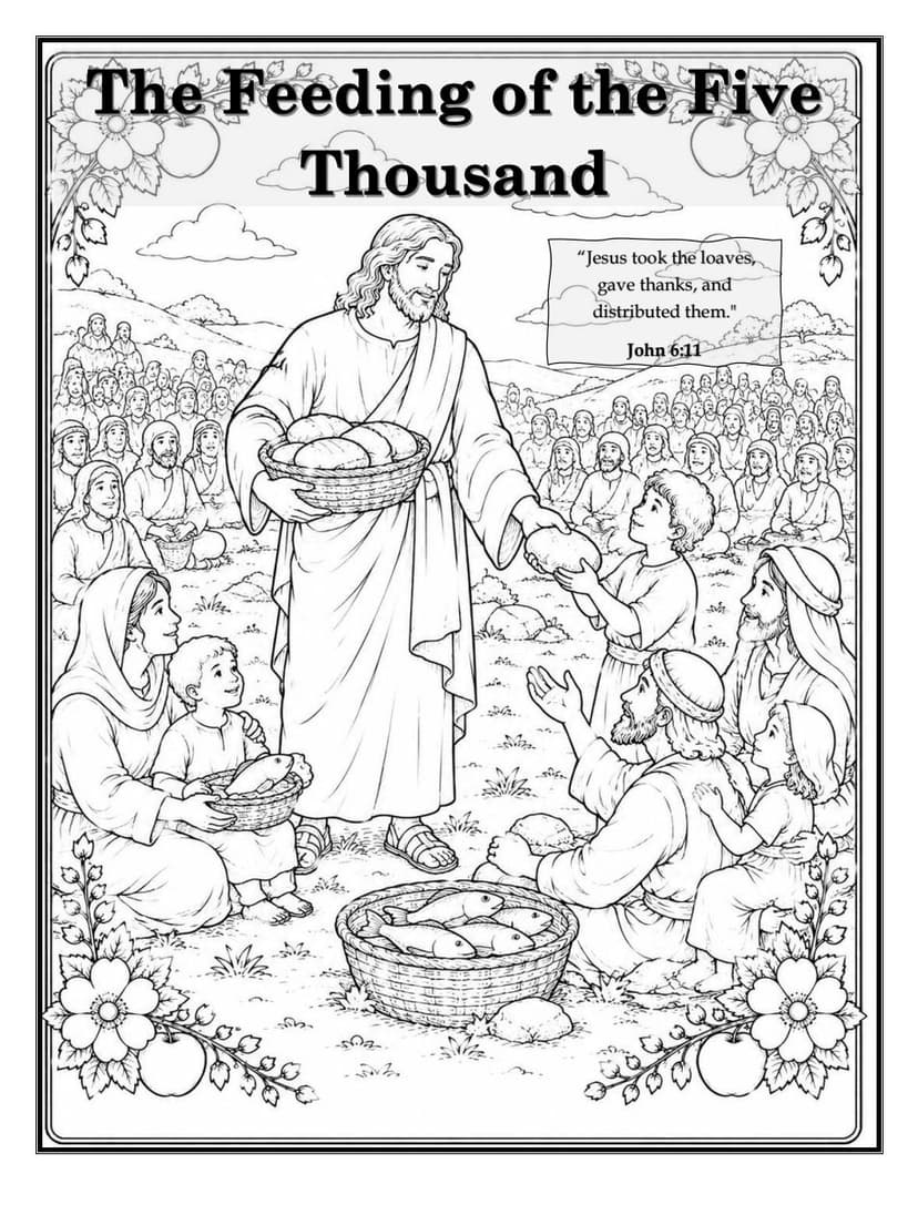 The Feeding of the Five Thousand — "Jesus took the loaves, gave thanks, and distributed them." John 6:11